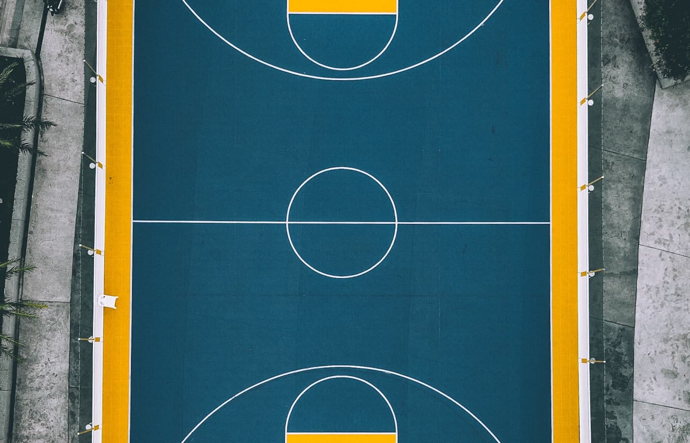 Overhead view of a marked sports court